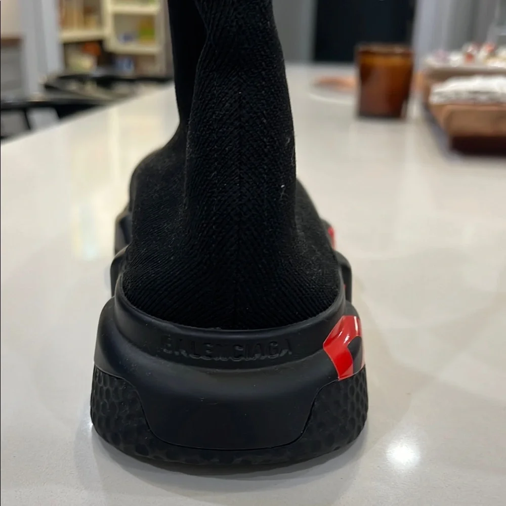 Balenciaga Black Sock Sneakers with Red Sole - Picture 8 of 11